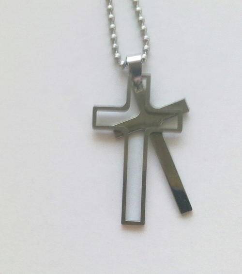 ***NEW*** Stainless Steel DOUBLE CROSS Pendant & Chain