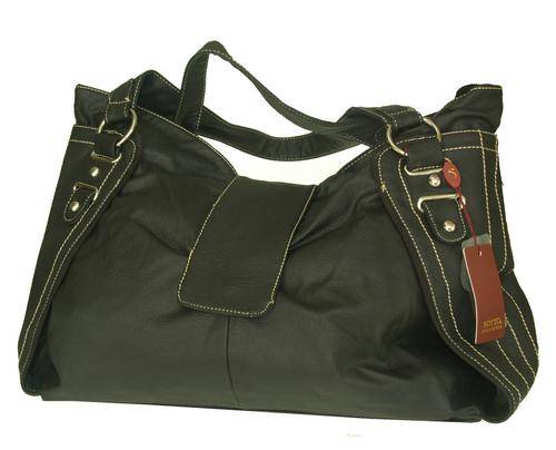 LARGE BLACK SOTTO LEATHER FEEL BAG