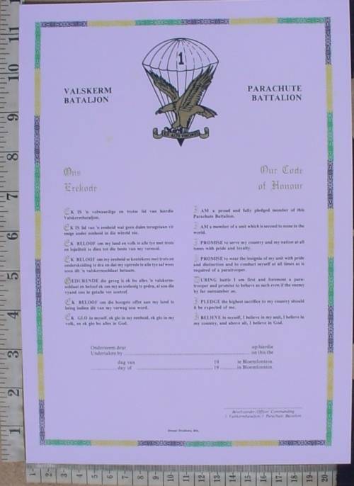 1 Parachute Battalion Code of Honour / 1 Valskerm Bataljon Erekode (SADF Paratrooper/Parabat)