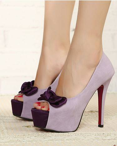 Pretty Purple Peep Toe Heels with Front Bow Detail