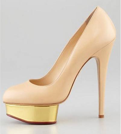 Ladies Nude Pumps with Trendy Gold Platform