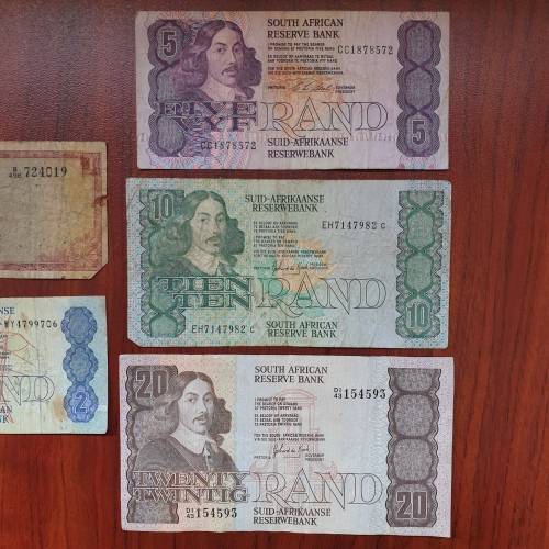 A Set of Old South African Reserve Bank Notes - R20, R10, R5, R2 and R1 - Bid to take All