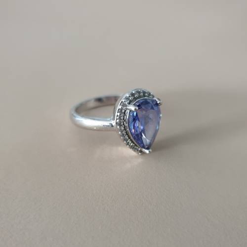 Exquisite Blue Pear Shaped Gemstone 925 Sterling Silver Ring