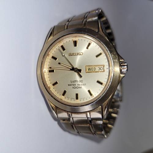 Seiko Sapphire Crystal Gold Tone Men`s Watch | Stainless Steel | 100m Water Resistant