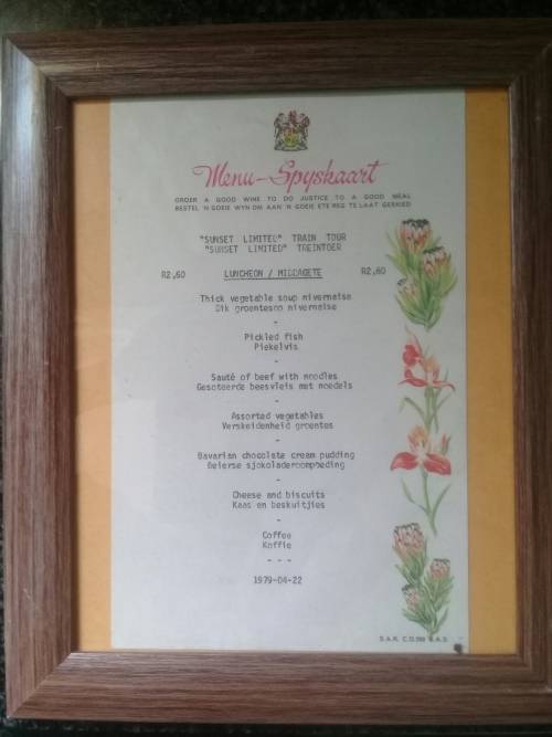 SAR Dining Car Menu