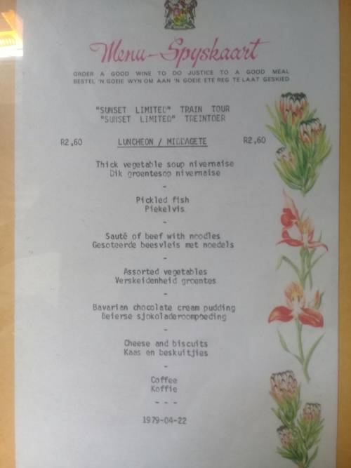 SAR Dining Car Menu