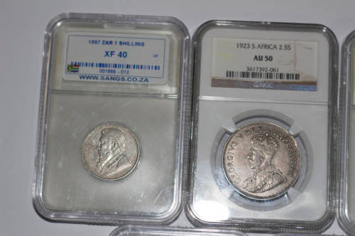 LOT of 5 graded & 1 ungraded ZAR/Union Coins. Total Hearns value: R10000+