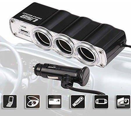In-Car USB+Triple Socket Charger Adapter/Car Charger Extension Multiple charging points.