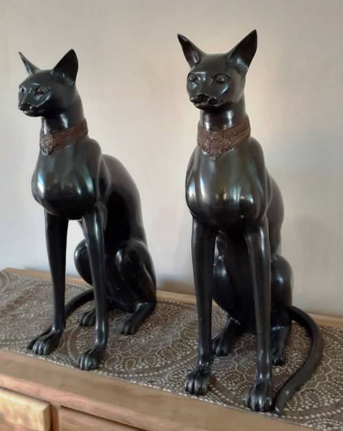 Stunning Pair of Bronze Cat Statues (c.1930) by Artist A. Tiot