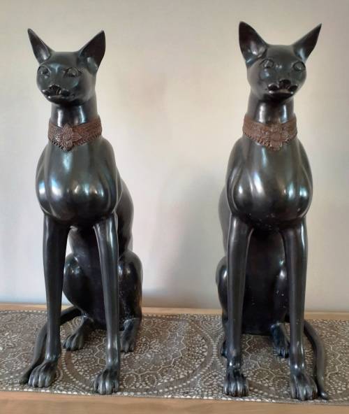 Stunning Pair of Bronze Cat Statues (c.1930) by Artist A. Tiot