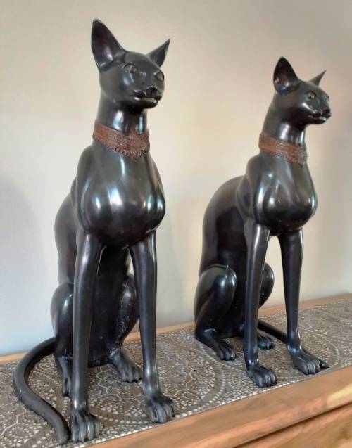 Stunning Pair of Bronze Cat Statues (c.1930) by Artist A. Tiot