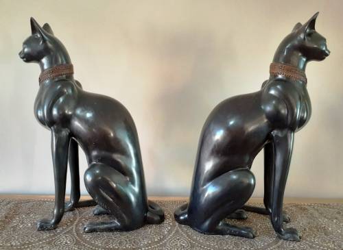 Stunning Pair of Bronze Cat Statues (c.1930) by Artist A. Tiot