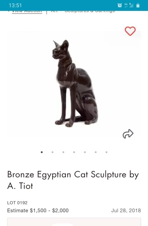 Stunning Pair of Bronze Cat Statues (c.1930) by Artist A. Tiot