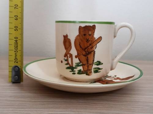 Rare Collectable Vintage Nursery Cricket Bear Cup and Saucer c.1930