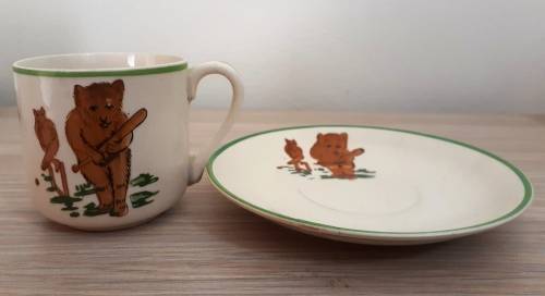 Rare Collectable Vintage Nursery Cricket Bear Cup and Saucer c.1930