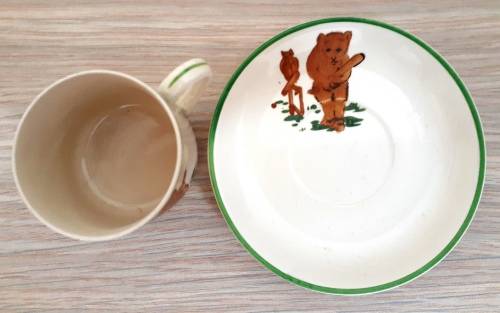 Rare Collectable Vintage Nursery Cricket Bear Cup and Saucer c.1930