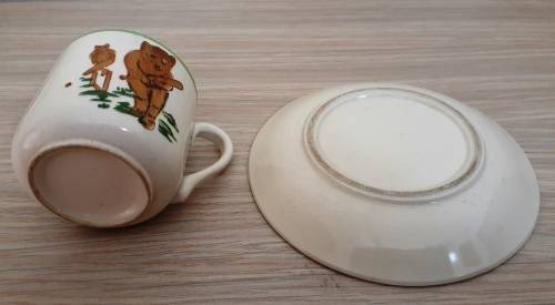 Rare Collectable Vintage Nursery Cricket Bear Cup and Saucer c.1930