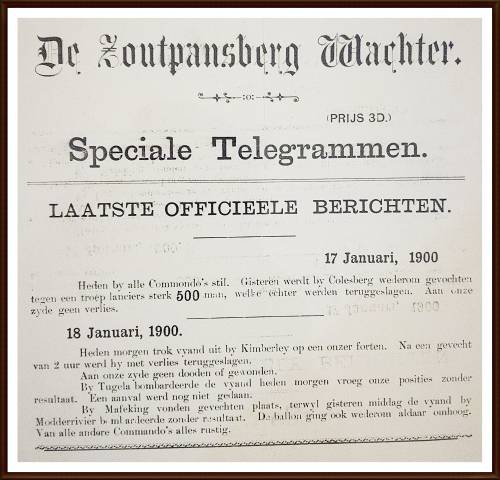 Rare & Original Framed Boer War Special Telegram from De Zoutpansberg Waghter 1900