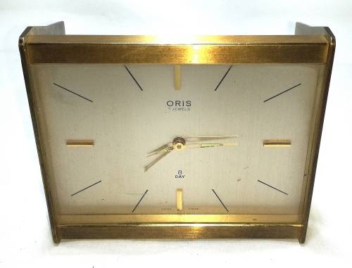 Vintage Art Deco Oris 7 Jewels, 8 Day, Swiss Made Clock in Brass Case