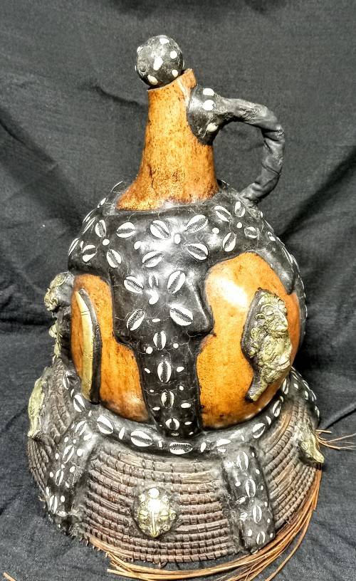 Antique West African Cameroon Royal Calabash Wine Gourd.