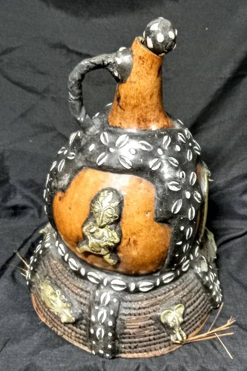 Antique West African Cameroon Royal Calabash Wine Gourd.
