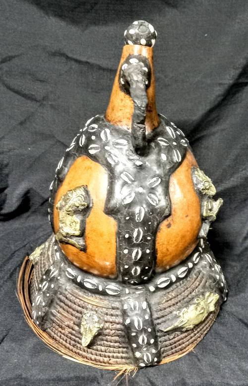 Antique West African Cameroon Royal Calabash Wine Gourd.