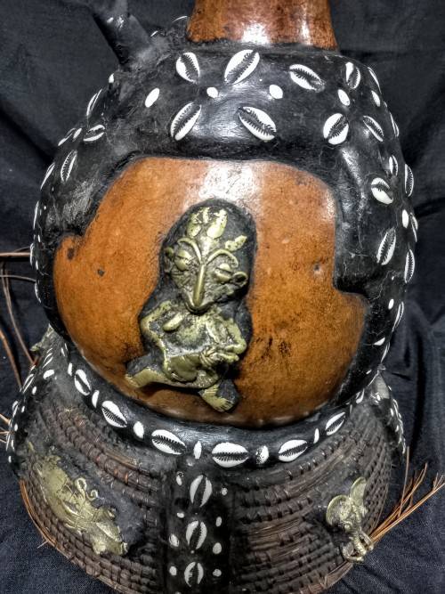 Antique West African Cameroon Royal Calabash Wine Gourd.