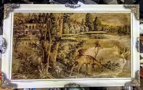 Very nice Framed Material Nature Scene. 1.18 meter x 72cm