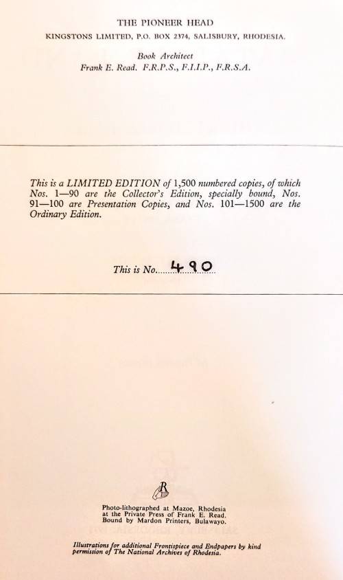 Matabeleland and the Victoria Falls. Limited Edition. Reprint 1971. Hardcover