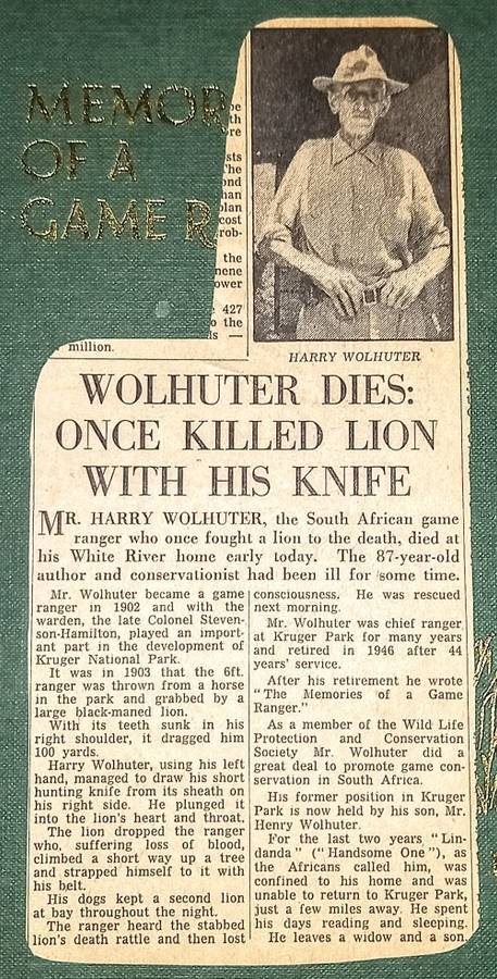 Memories of a Game Ranger by Harry Wolhuter. Hardcover. 1961