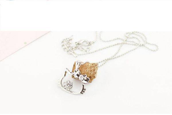 HELLO KITTY PENDANT NECKLACE WITH A-GRADE CLEAR RHINESTONES