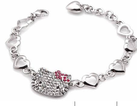 HELLO KITTY MULTI HEARTS BRACELET WITH A-GRADE CLEAR & PINK RHINESTONES