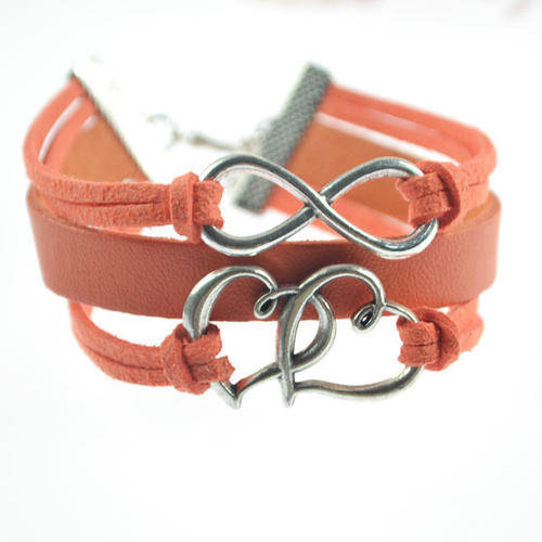 3 STRAND BRACELET INFINITY, FRIENDSHIP HEART,ANTIQUE SILVER CHARMS KOREA VELVET