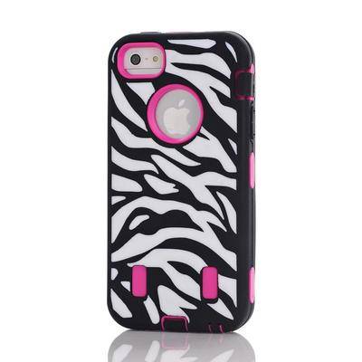 BLACK, WHITE & HOT PINK ZEBRA SILICONE HYBRID CASE FOR IPHONE 5