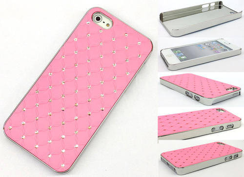 PINK FASHION STUDDED HARD COVER CASE FOR IPHONE 5 & FREE SCREEN PROTECTOR