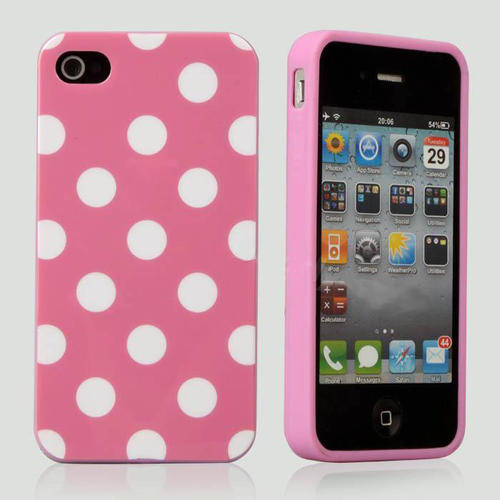 PINK POLKA DOTS TPU SOFT SILICONE CASE COVER FOR IPHONE 4/4S