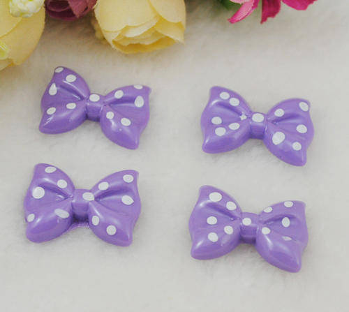 2 PCS RESIN PURPLE BOW WITH WHITE DOTS FLAT BACK EMBELLISHMENTS FOR ARTS & CRAFTS