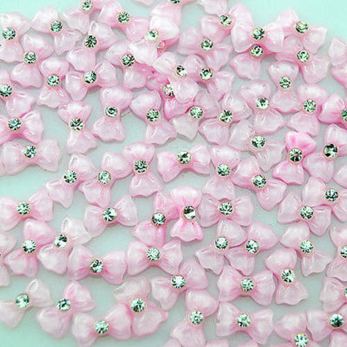 10 X 3D CLEAR BOW KNOT WITH RHINESTONE NAIL ART DECORATION ACRYLIC - PINK