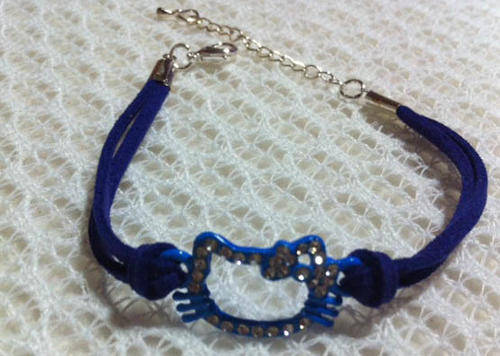HELLO KITTY BRACELET WITH A-GRADE CLEAR RHINESTONES - DARK BLUE