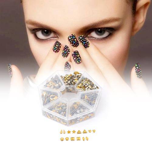 1 X BOX GOLD PLATED MIXED METAL STUDS FOR NAIL ART & CRAFTS