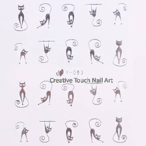 WATER TRANSFER NAIL ART DECAL - SILVER CAT