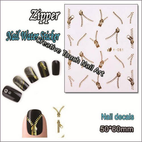 WATER TRANSFER NAIL ART DECAL - GOLD ZIP