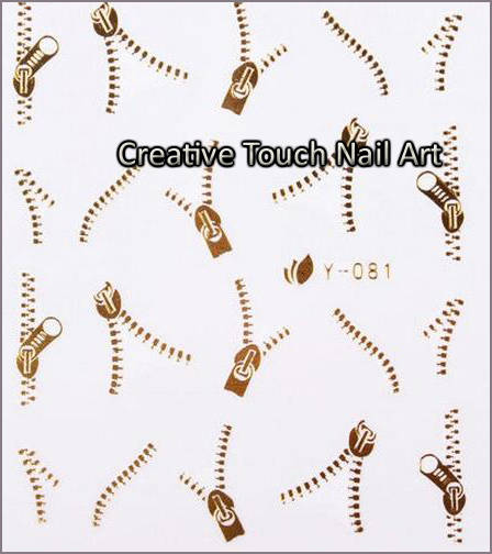 WATER TRANSFER NAIL ART DECAL - GOLD ZIP