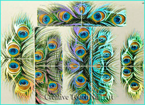 MAX SLIDERS - NAIL ART WATER SLIDER - HOLOGRAPHIC GOLD PEACOCK FEATHERS