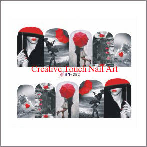 WATER TRANSFER NAIL ART DECAL - RED & GRAY