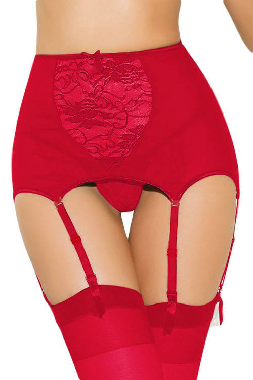 HIGH WAISTED RED LACE HOLLOW-OUT GARTER BELT - S/M/L