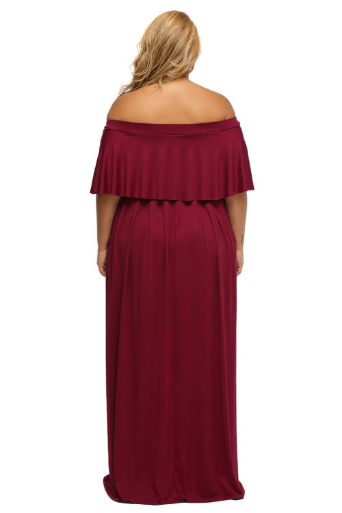 ***PLUS SIZE*** SEXY BURGUNDY OFF SHOULDER RUFFLE MAXI DRESS FORMAL EVENING WEAR - XL/3XL