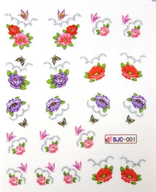 NAIL ART - Floral Water Transfer Glitter Nail Art