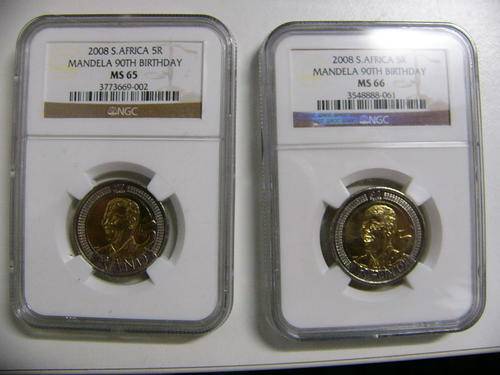 2008 Mandela 90th Birthday Coin Set: MS65 & MS 66!! @ R300!!! NGC!!