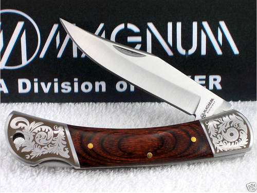 BOKER Magnum Large Lockback Engraved Bolsters Knife